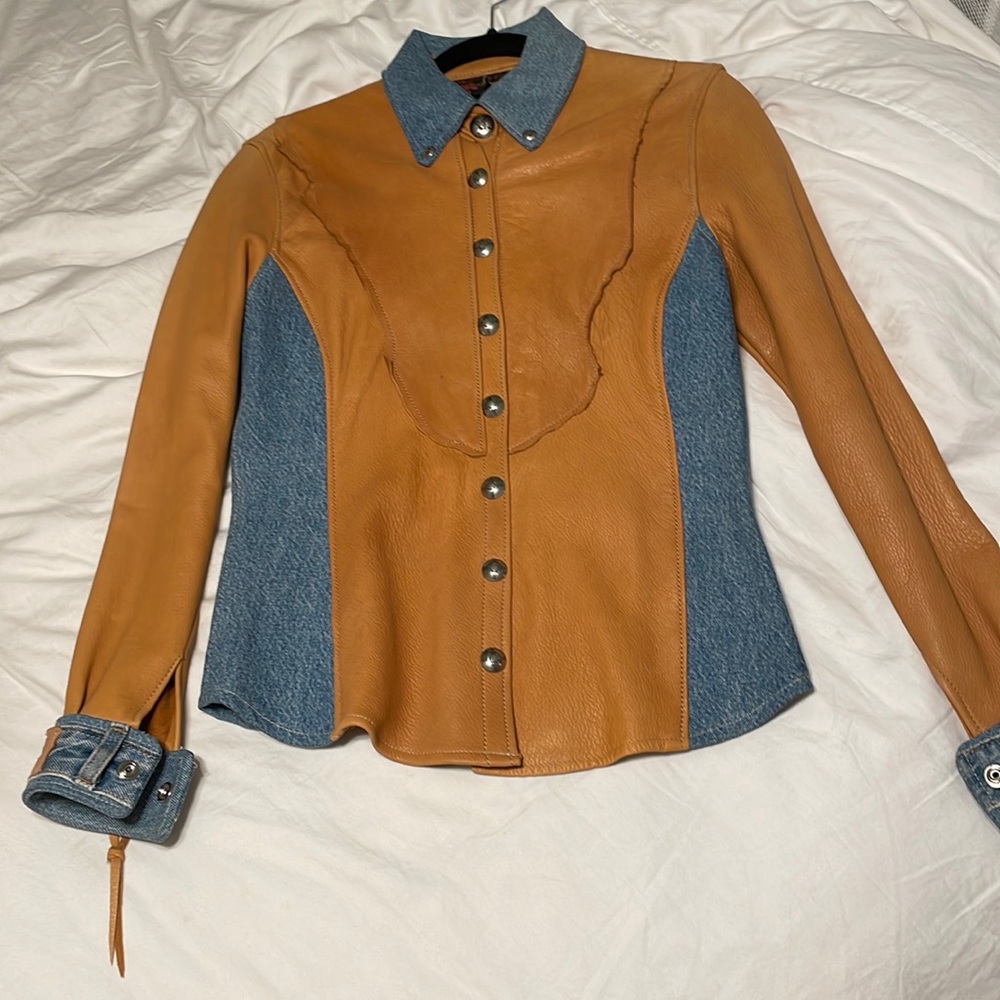 Leather & Jean Button-up Shirt